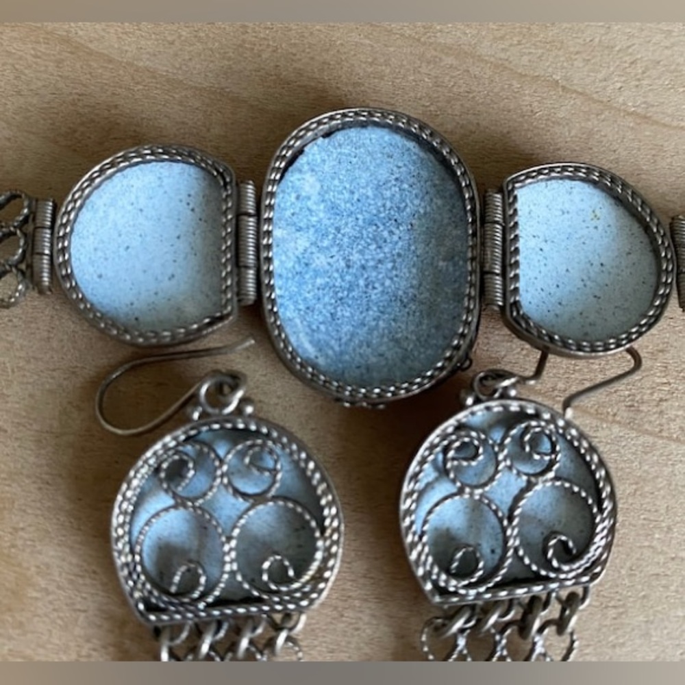 Rare! Gorgeous porcelain earrings & matching bracelet with bird & flower pattern - Picture 5 of 5